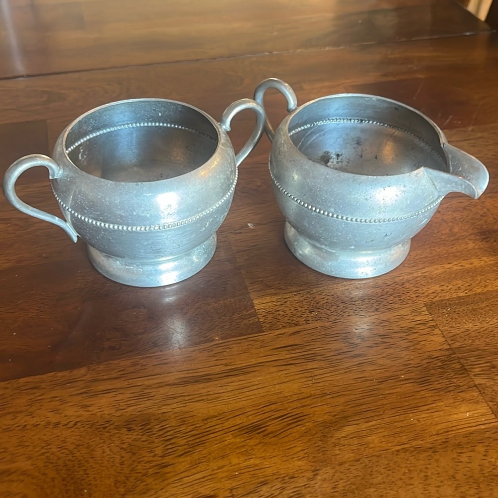 Pewter sugar creamer set